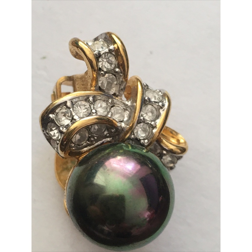 Joan rivers rhinestone bow ribbon iridescent pearl earrings